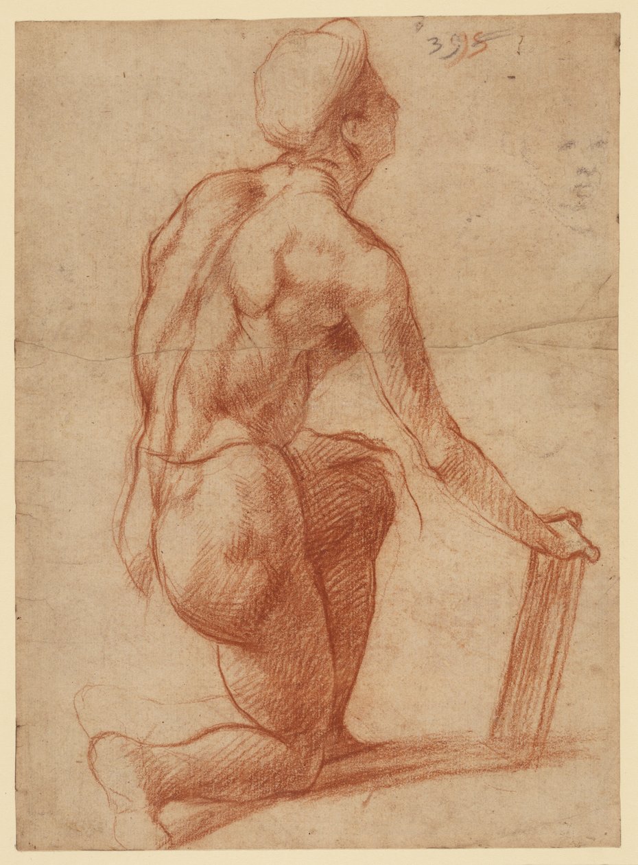 Studie av en knelende figur med en skisse av et ansikt (recto); figurstudie og ansikt (verso) av Andrea del Sarto