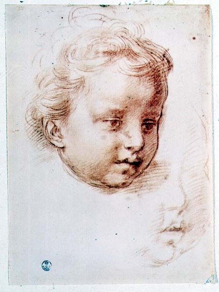 Studie av et barns hode (kritt på papir) av Andrea del Sarto