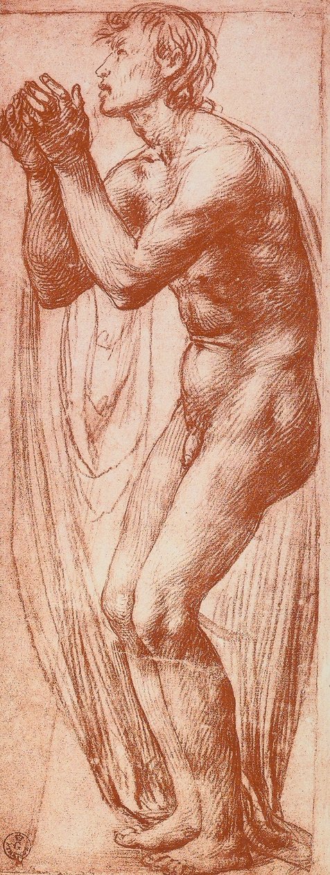 Studie av en mannsfigur; tegning av Andrea del Sarto. Cabinet of Drawings and Prints, Uffizi Gallery, Firenze av Andrea del Sarto