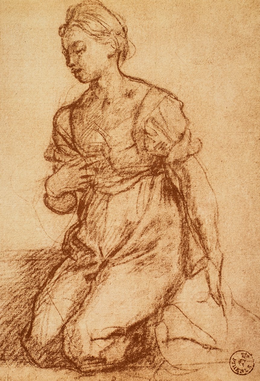 Studie av en kvinne; tegning av Andrea del Sarto. Cabinet of Drawings and Prints, Uffizi Gallery, Firenze av Andrea del Sarto