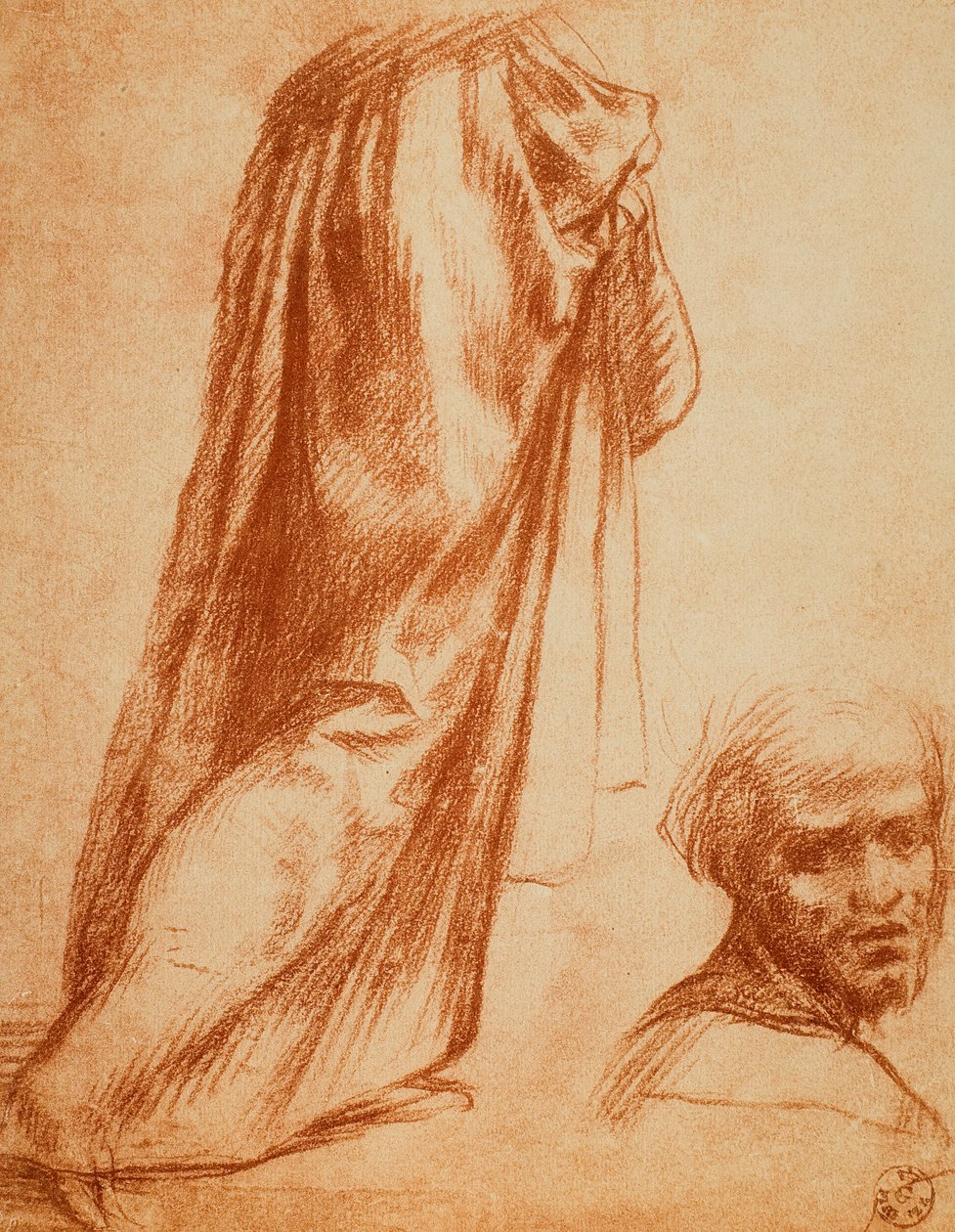 Studie av draperi og mannsportrett; tegning av Andrea del Sarto. Cabinet of Drawings and Prints, Uffizi Gallery, Firenze av Andrea del Sarto
