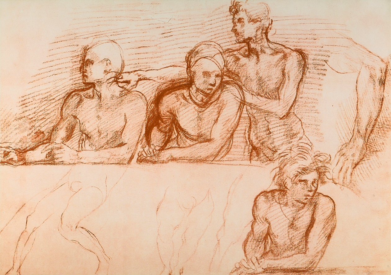 Studie av apostlene til det siste måltid i San Salvi, tegning av Andrea del Sarto. Cabinet of Drawings and Prints, Uffizi Gallery, Firenze av Andrea del Sarto