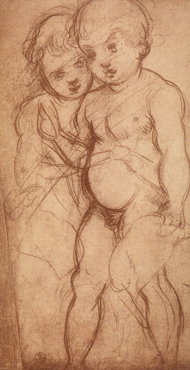 Studie av to kjeruber; tegning av Andrea del Sarto. Cabinet of Drawings and Prints, Uffizi Gallery, Firenze av Andrea del Sarto