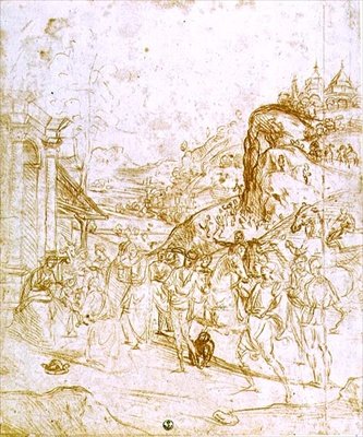 The Adoration of the Magi (kritt på papir) av Andrea del Sarto