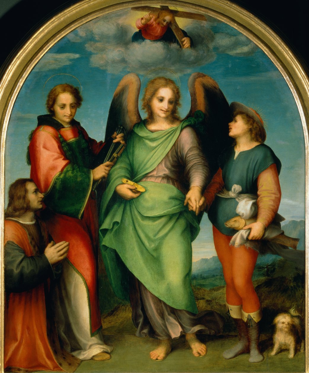 Erkeengelen Rafael med Tobias, den hellige Leonard og giveren Leonardo di Lorenzo Morelli av Andrea del Sarto