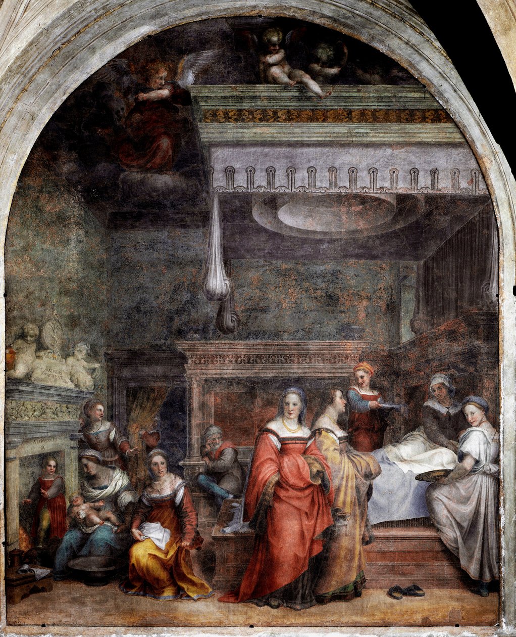The Birth of the Virgin Fresco av Andrea del Sarto (Andrea d