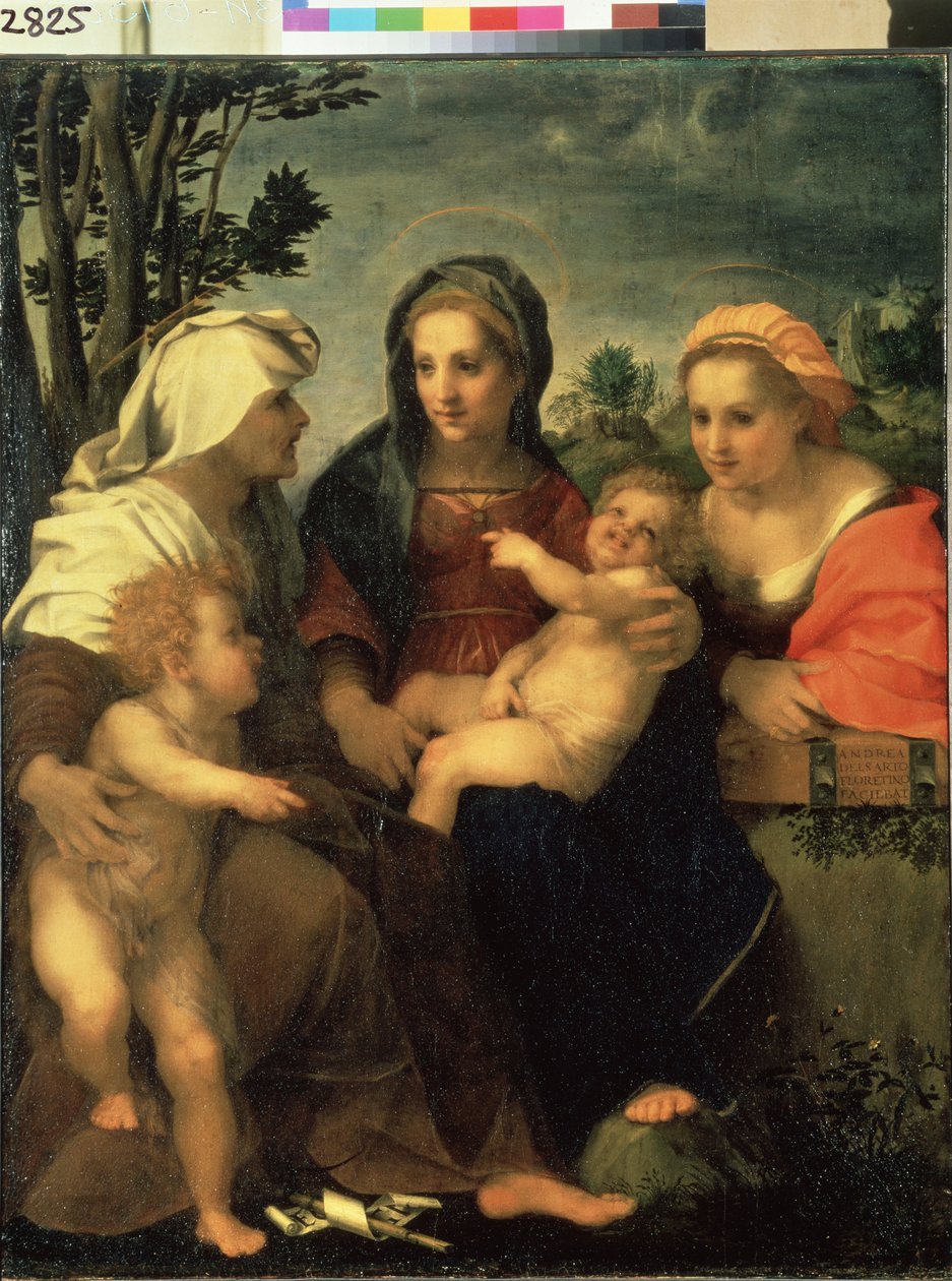 ""Jomfru og barn med Saint Catherine, Saint Elizabeth og Saint John the Baptist"" (Jomfru og barn med Saints Catherine, Elisabeth and John the Baptist) Maleri av Andrea d