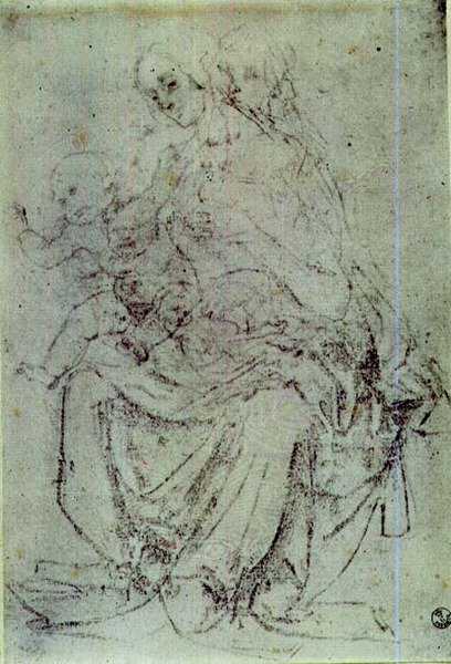 Studie av en Madonna og et barn (kritt på papir) av Andrea del Verrocchio