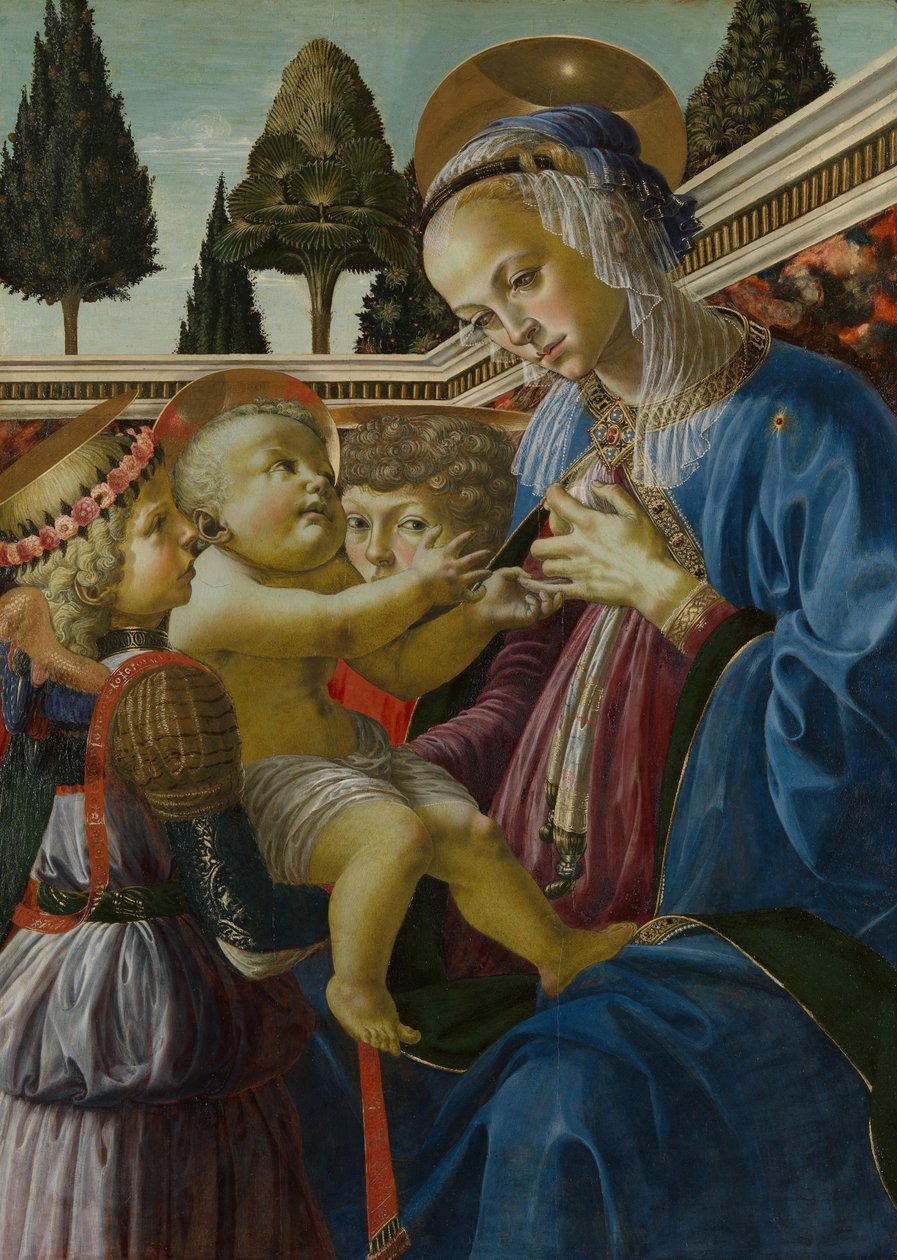 Jomfruen og barnet med to engler, ca. 1467-1469 av Andrea del Verrocchio