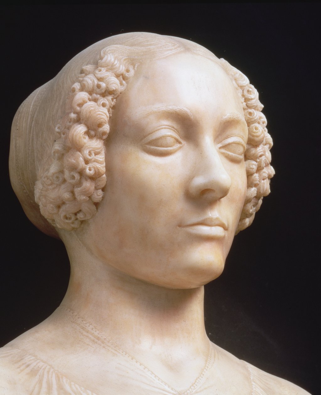 Kvinne med en bukett, ca. 1475-80 marmordetalj av 434102 av Andrea del Verrocchio