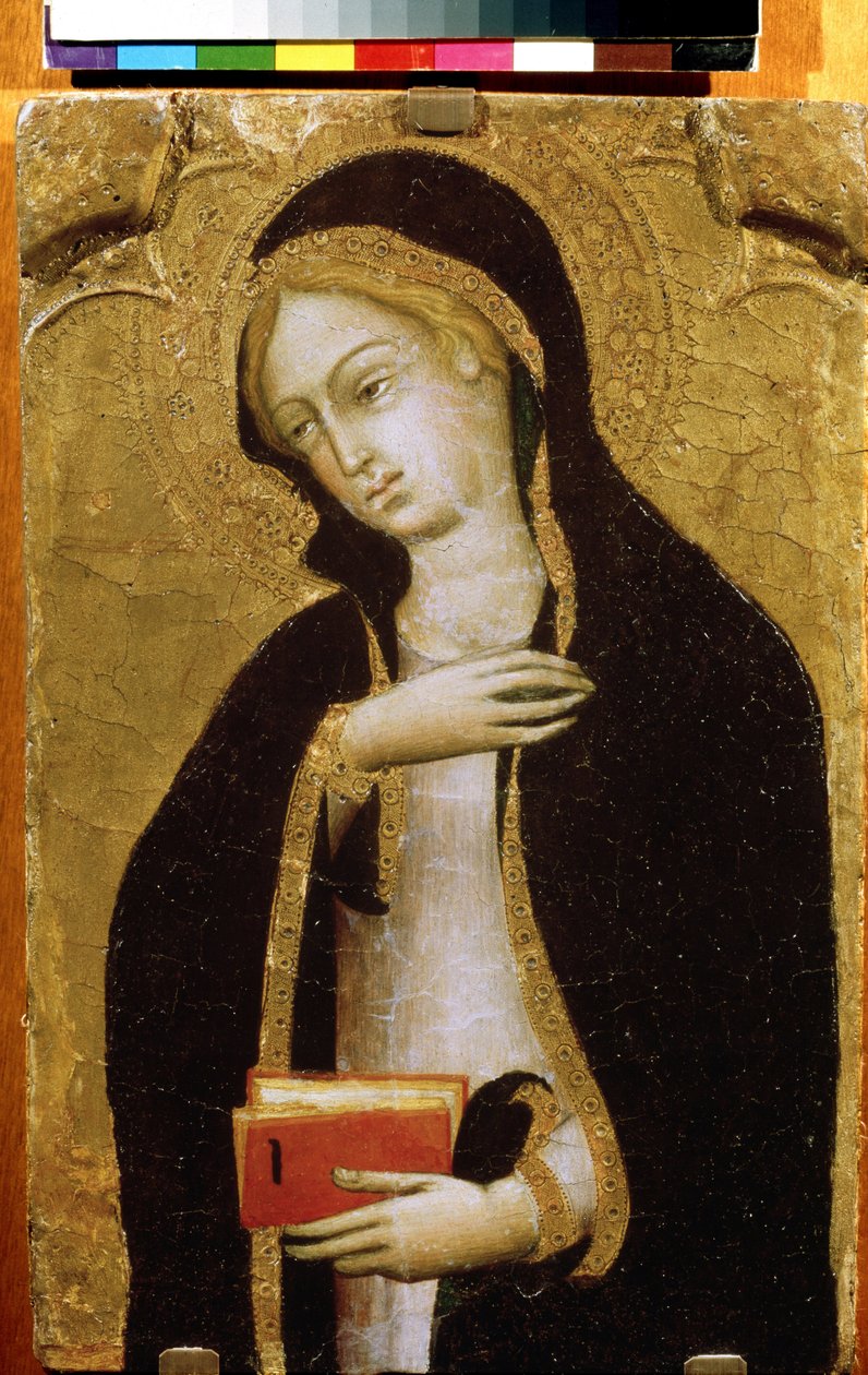 ""Bebudelsens jomfru"" (Virgin Annunciate) Tempera på tre av Andrea di Bartolo (1389-1428) rundt 1410 Pushkin-museet, Moskva av Andrea di Bartolo