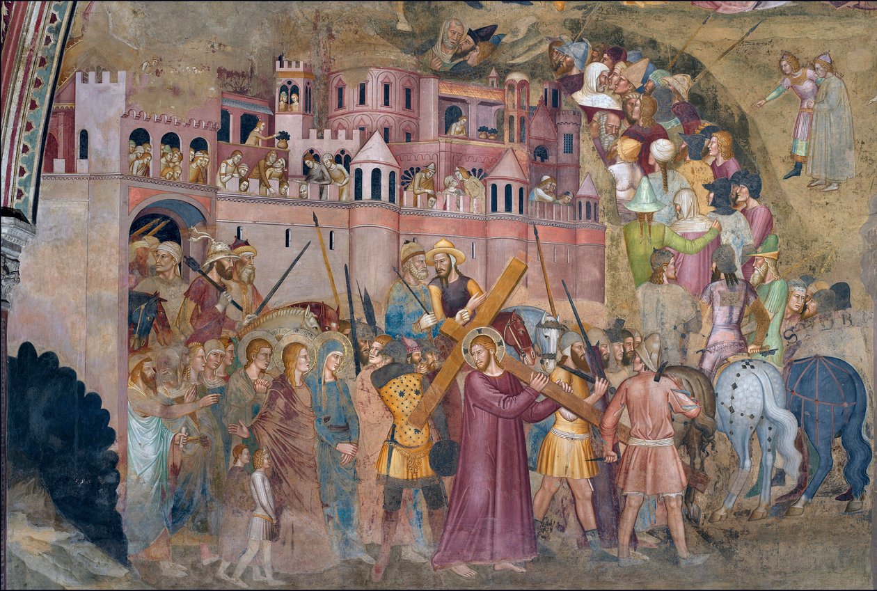 Kristus bærer korset - Kristus bærer korset - Fresco fra det spanske kapellet av Andrea di Bonaiuto av Andrea di Bonaiuto (fl.1343 77)