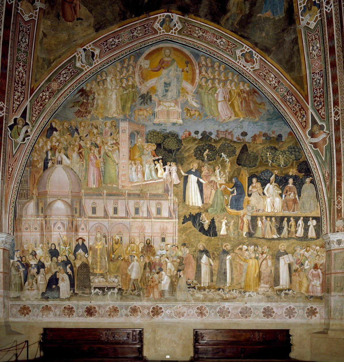 Triumf for den katolske kirken og den dominikanske orden. Chapel of the Spagniards (fresco av Andrea di Bonaiuto (fl.1343 77)