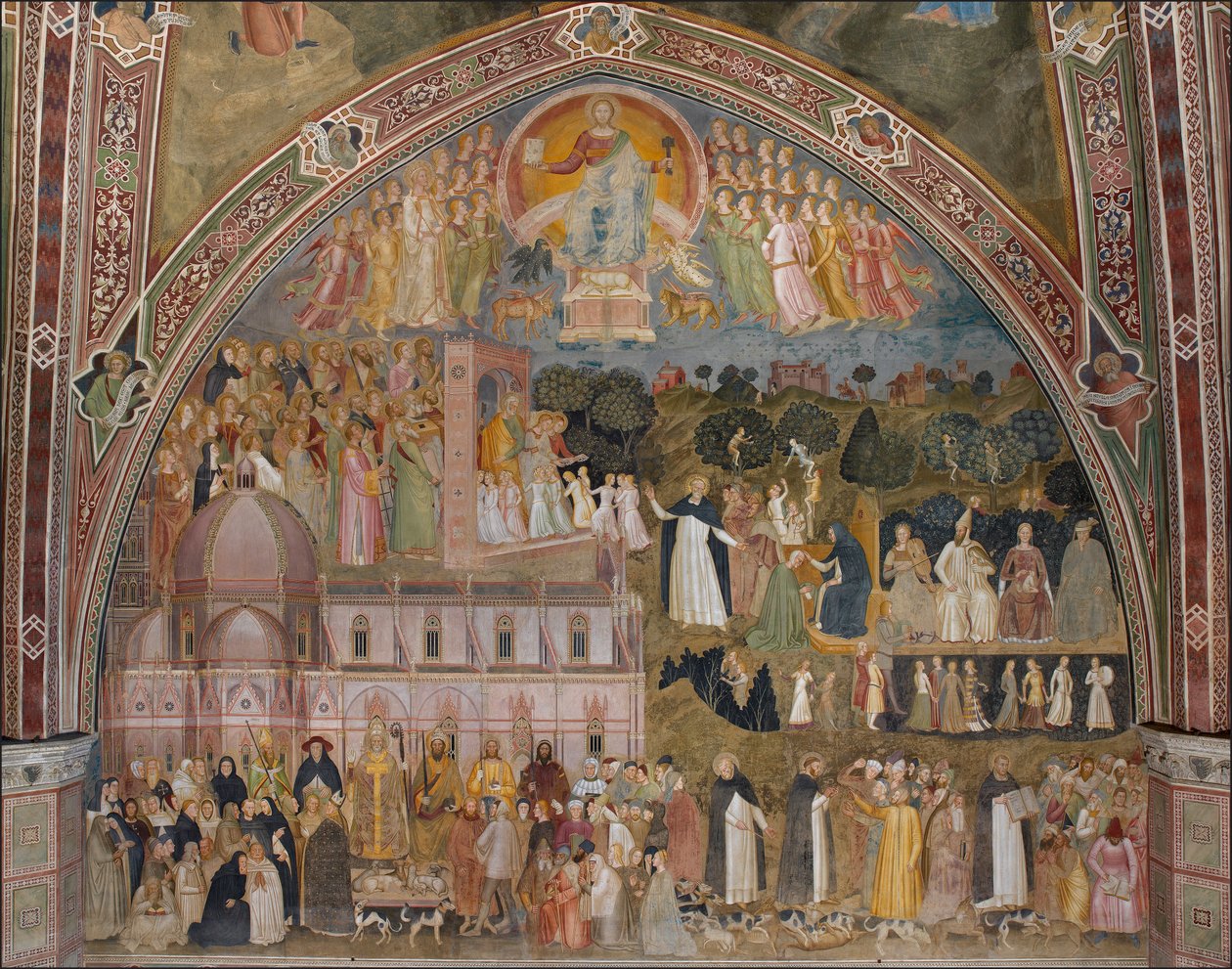 Via Veritatis, den militante og triumferende kirken (Le chemin de verite, den militante Eglise et triomphante) - Fresco of the Cappellone degli Spagnoli par Andrea di Bonaiuto av Andrea di Bonaiuto (fl.1343 77)