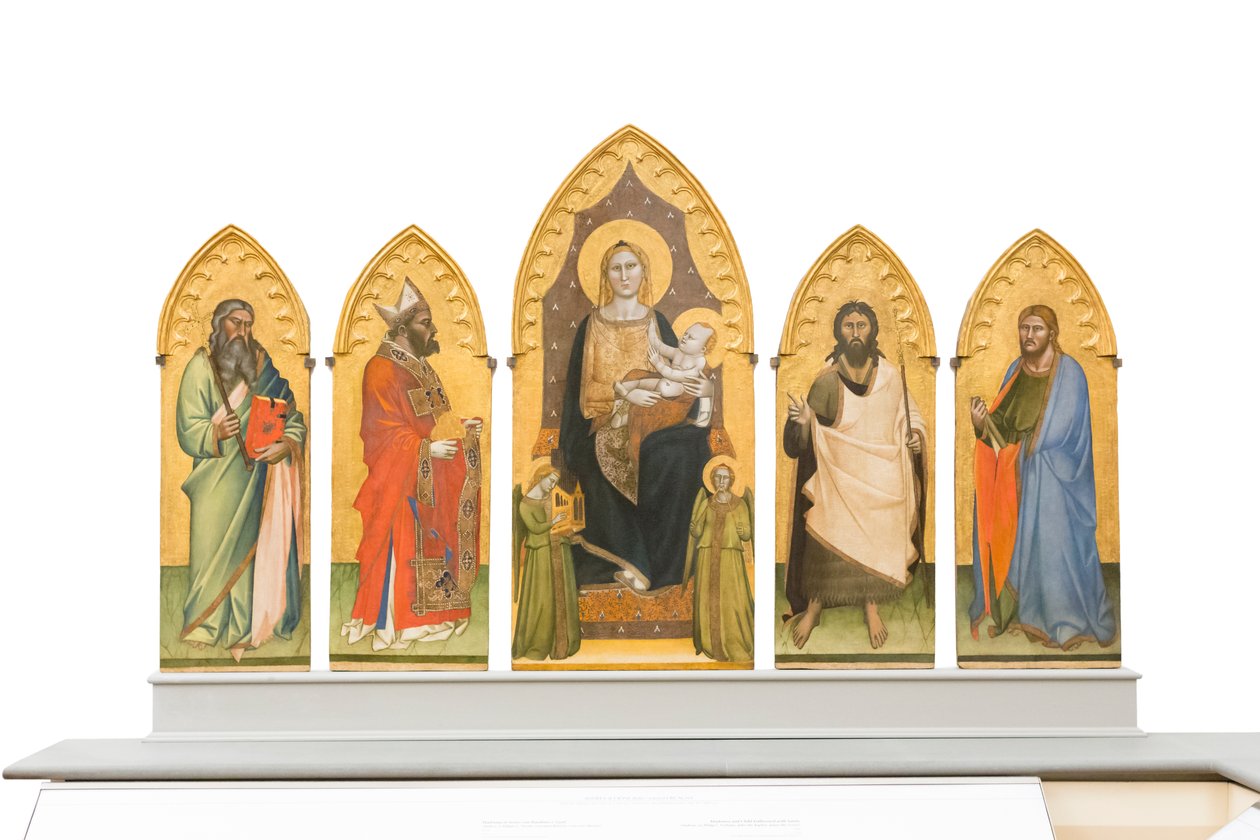 Madonna og Child tronet med helgener av Andrea di Cione Orcagna