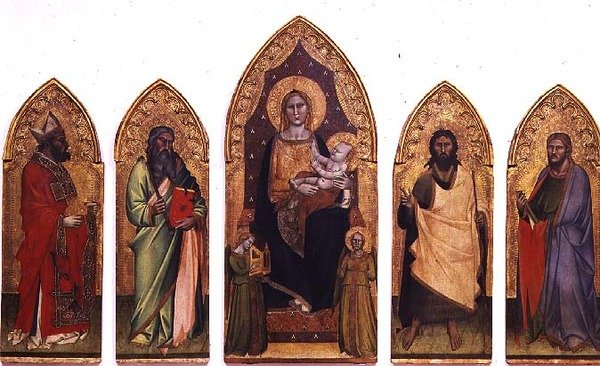 Madonna og barn med hellige (tempera på panel) av Andrea di Cione Orcagna