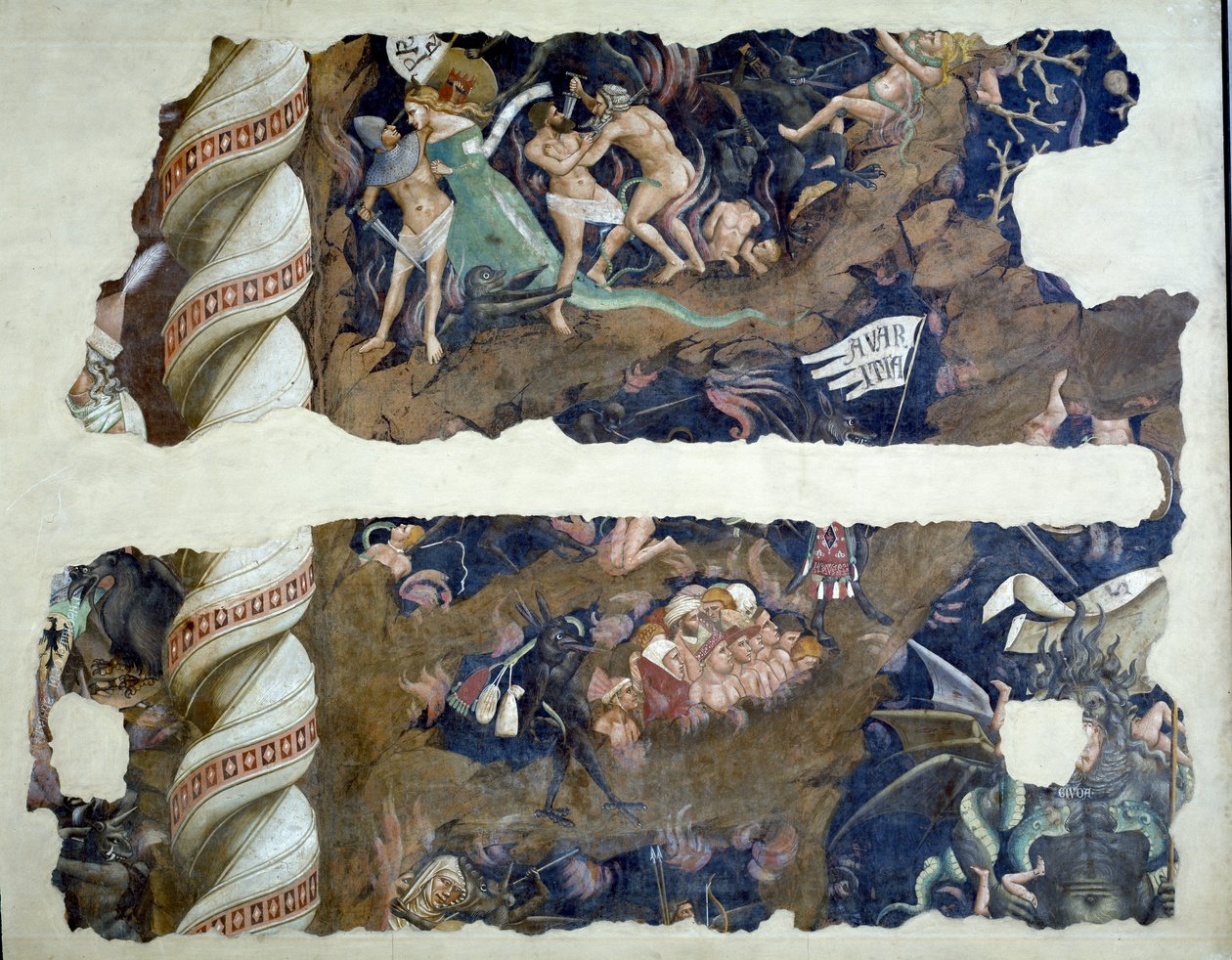 The Triumph of Death, detalj av fragmenter som skildrer helvete, freskomaleri fra 1348 av Andrea di Cione Orcagna