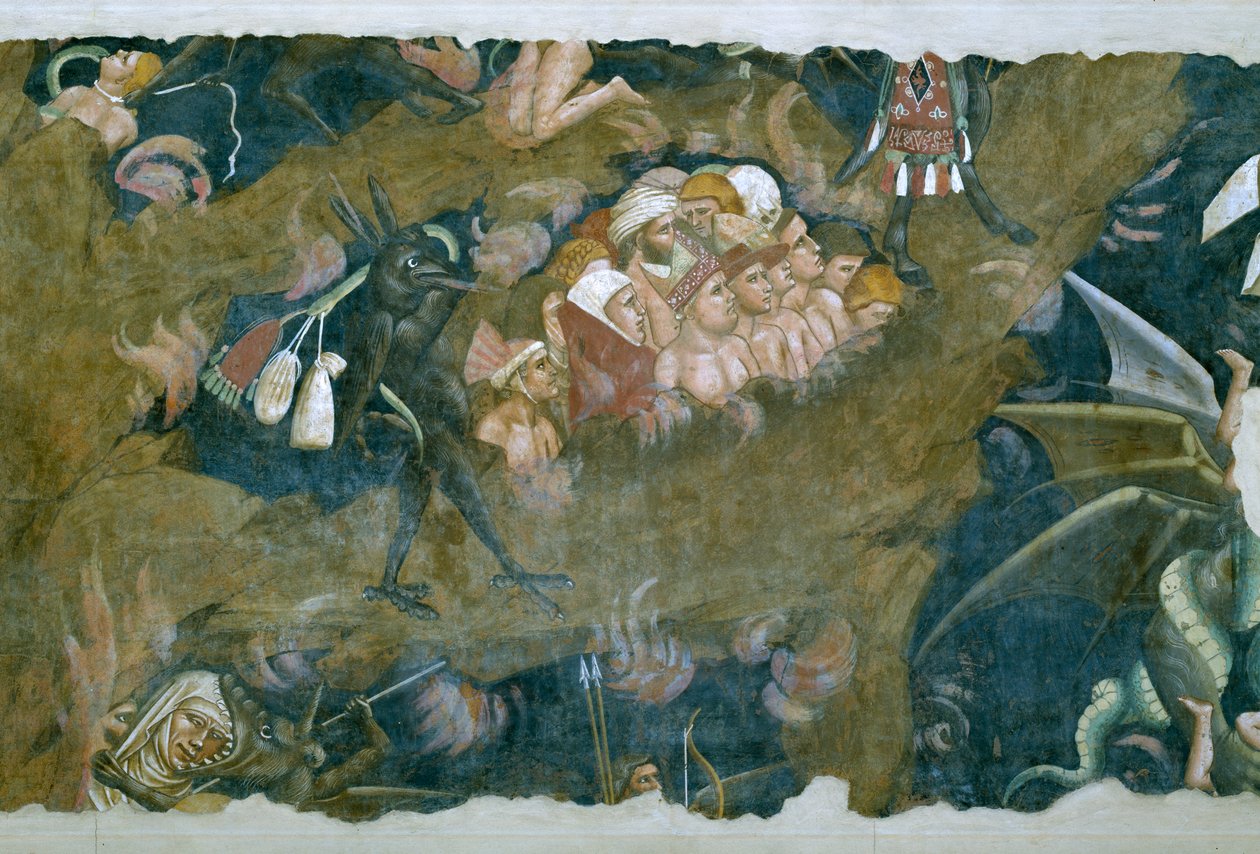 The Triumph of Death, detalj av de fordømte i helvetes gropen, freskomaleri fra 1348 av Andrea di Cione Orcagna