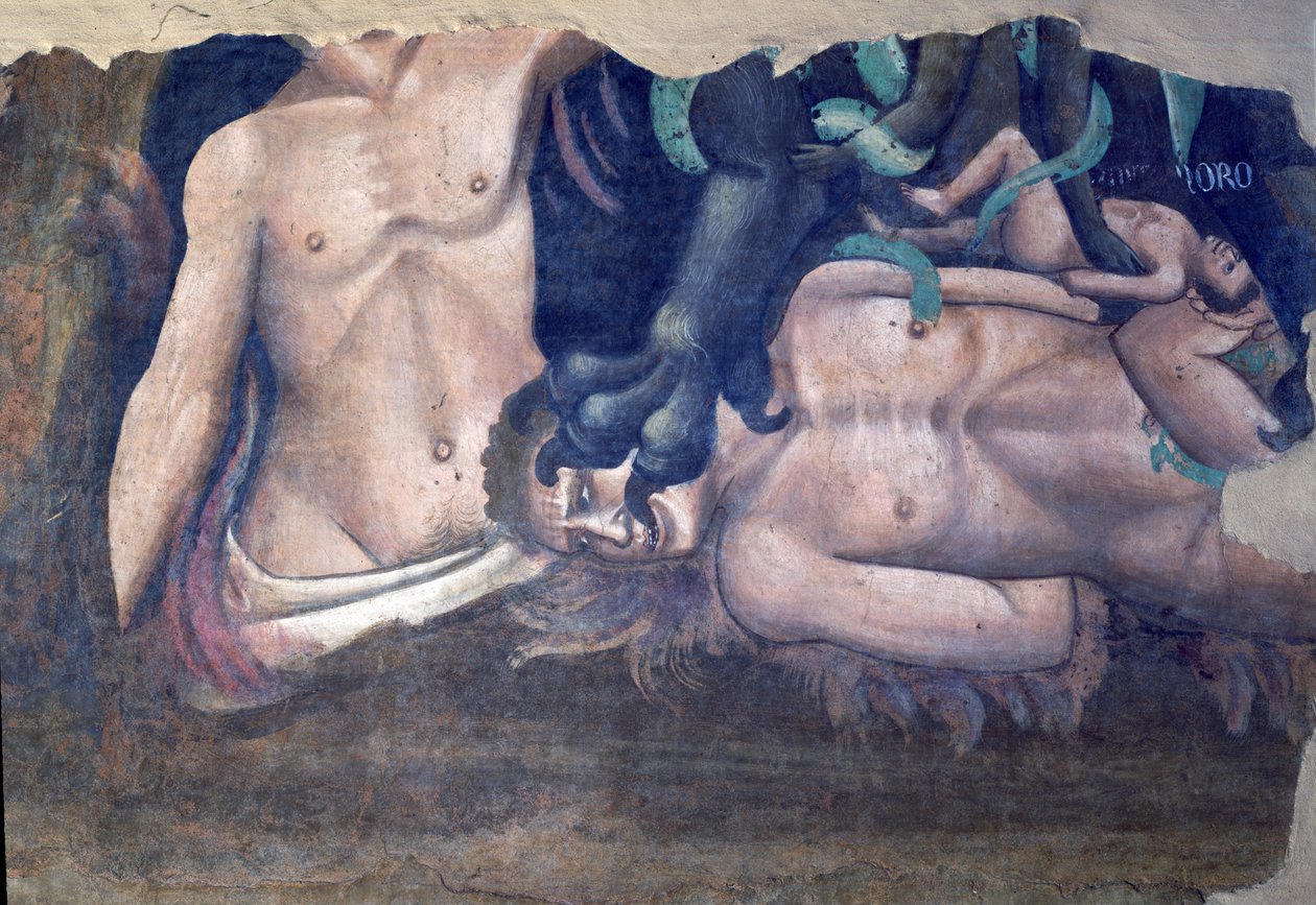 Dødens triumf, detalj om plagene til de fordømte, freskomaleri fra 1348 av Andrea di Cione Orcagna