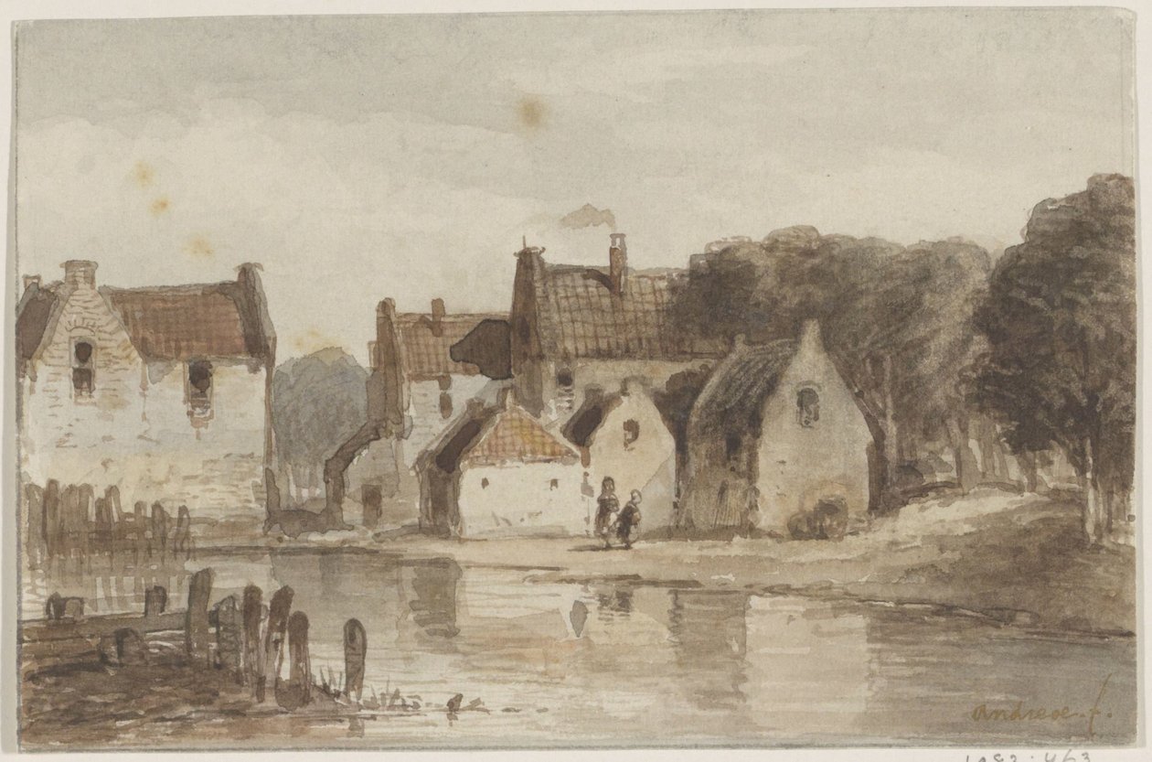 Hus ved en kanal av Andreae (signed by artist)