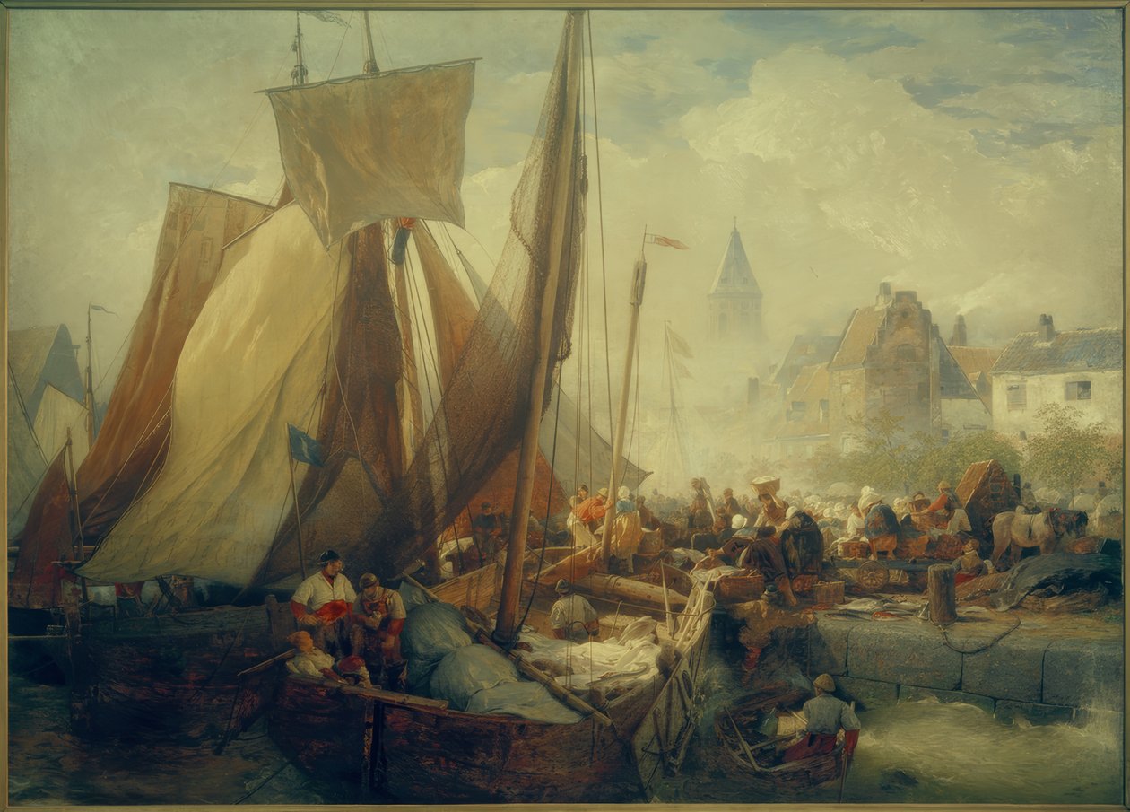 Et Achenbach, fiskemarked i Oostende av Andreas Achenbach