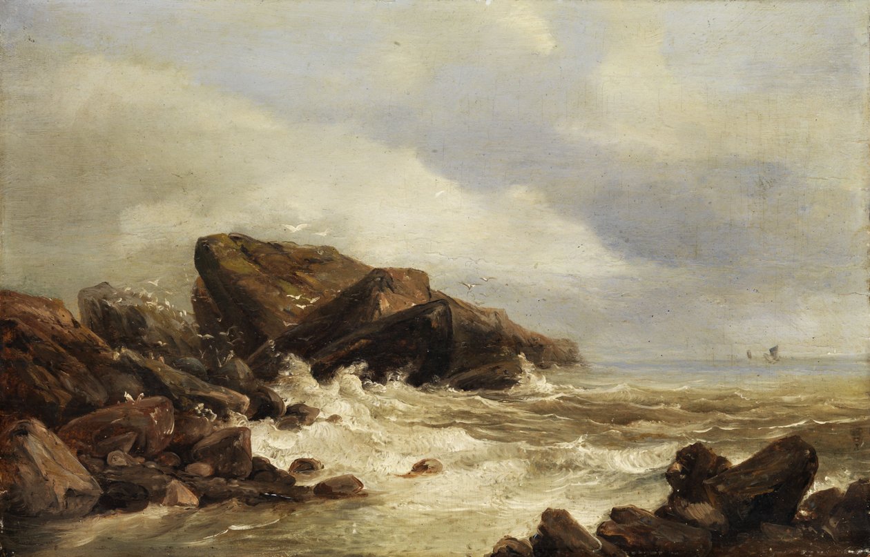Steinete kyst i brenningen av Andreas Achenbach