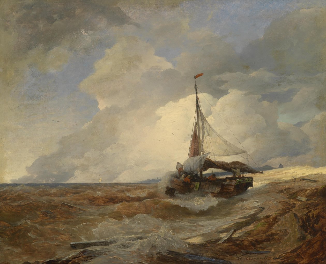 Fiskebåt i nød av Andreas Achenbach