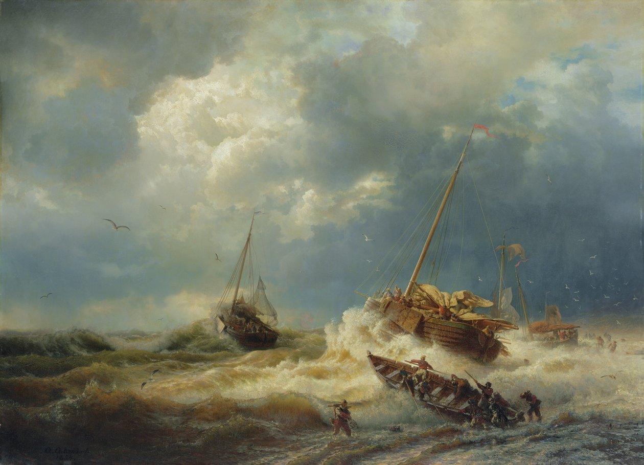 Skip i en storm på den nederlandske kysten, 1854 av Andreas Achenbach