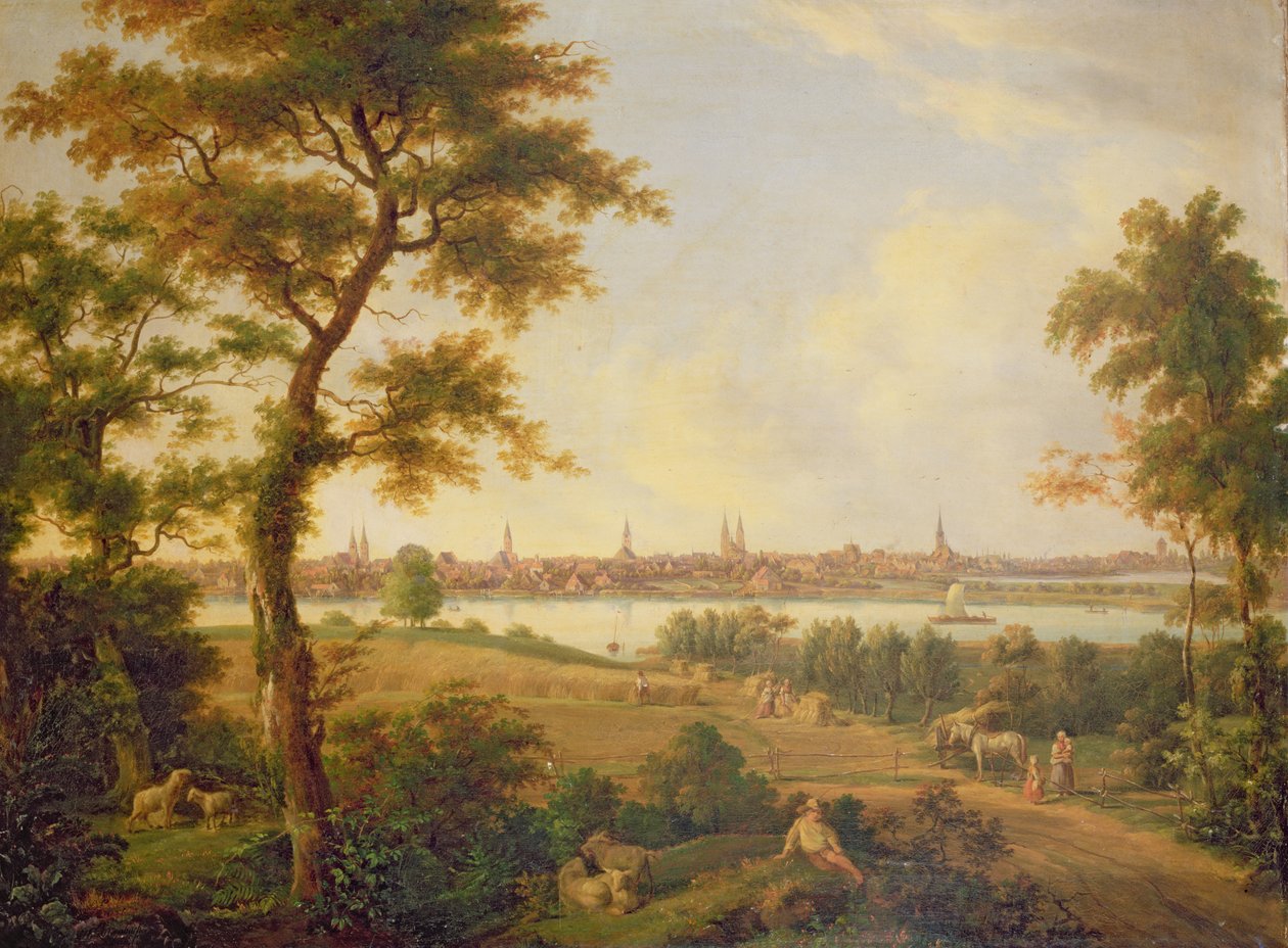 Utsikt over Lübeck, 1869 av Andreas Achenbach