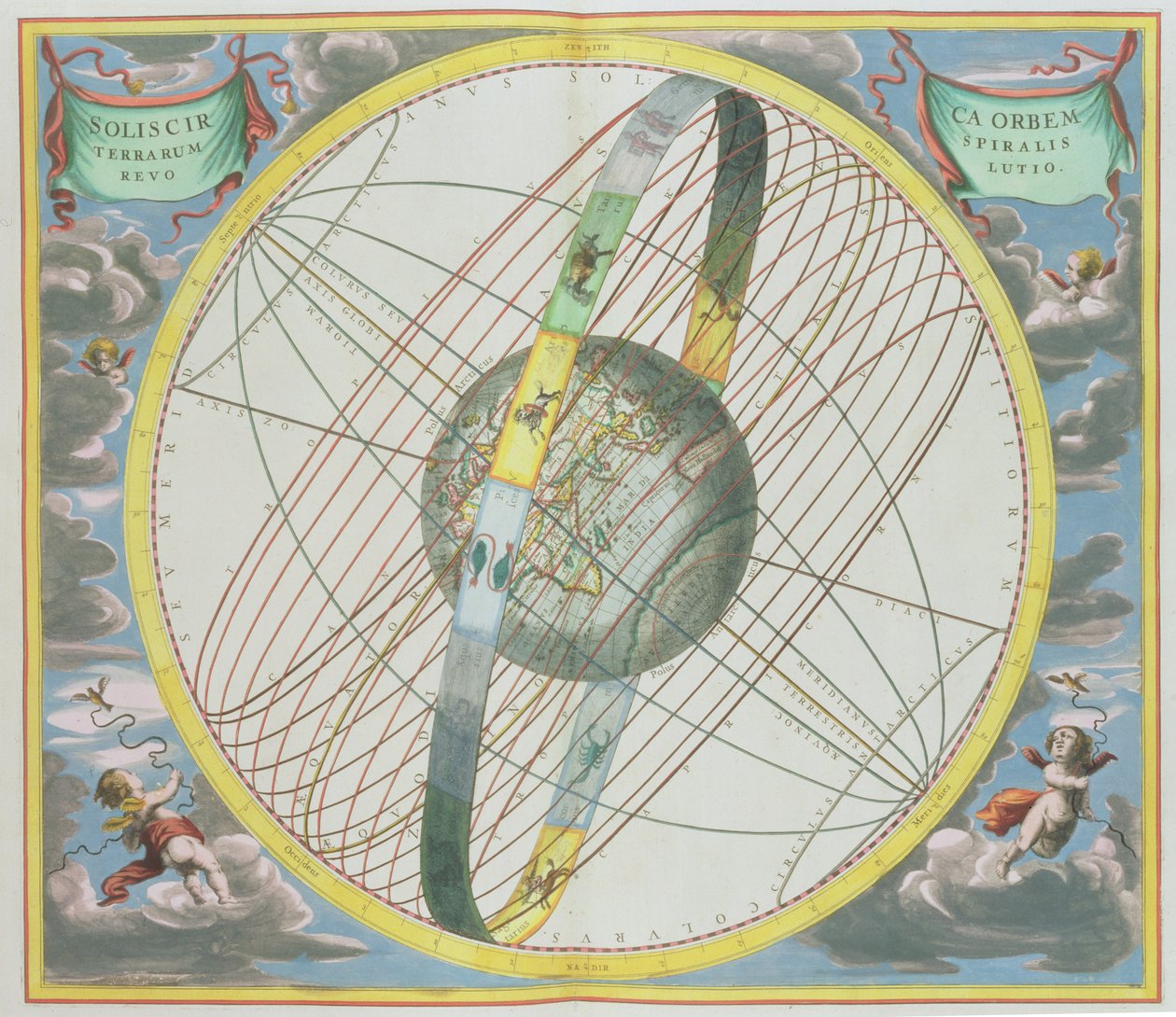 Kart som viser månens bane rundt jorden, fra puben "A Celestial Atlas, or The Harmony of the Universe" (Atlas coelestis seu harmonia macrocosmica). av Joannes Janssonius, Amsterdam, 1660-61 av Andreas Cellarius