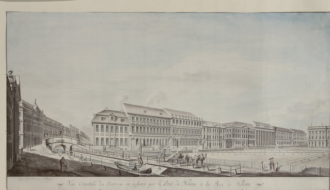 Vestsiden av Wilhelmsplatz, ca. 1773 (penn og blyant på papir) av Andreas Ludwig Kruger