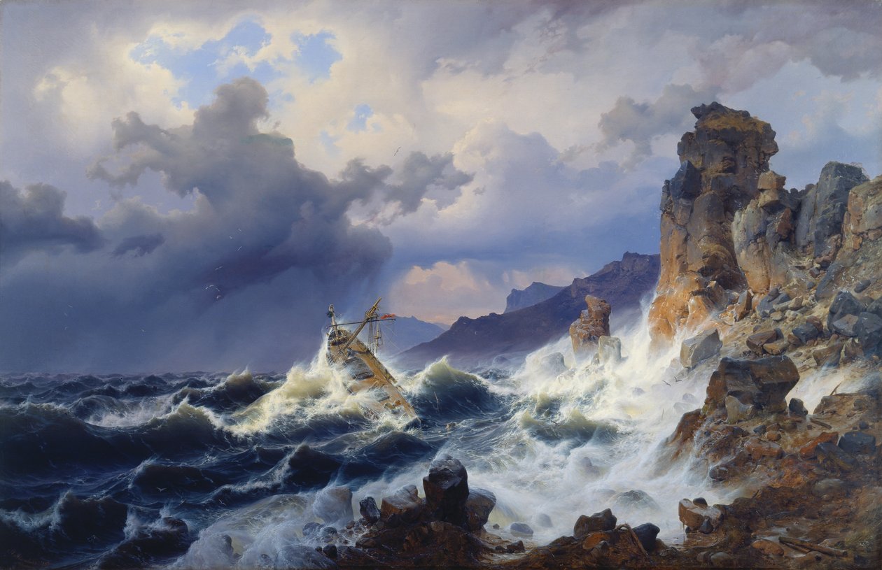 Storm på havet utenfor norskekysten av Andreas Achenbach