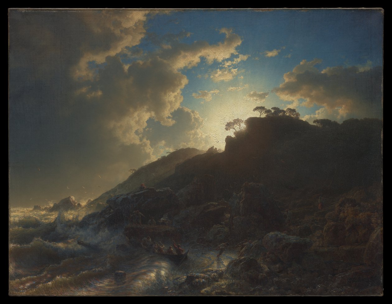Solnedgang etter en storm på Sicilias kyst av Andreas Achenbach