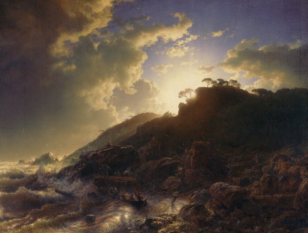 Solnedgang etter en storm på kysten av Sicilia, 1853. av Andreas Achenbach