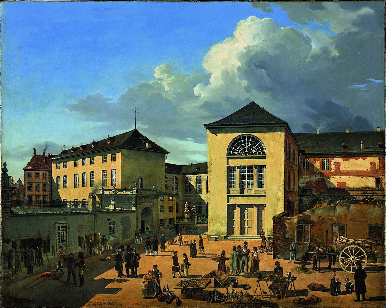Akademigården Det gamle akademi i Düsseldorf, 1831 av Andreas Achenbach