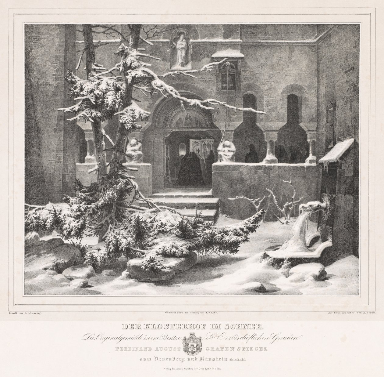 Kirkegård med snø, ca. 1835. av Andreas Borum