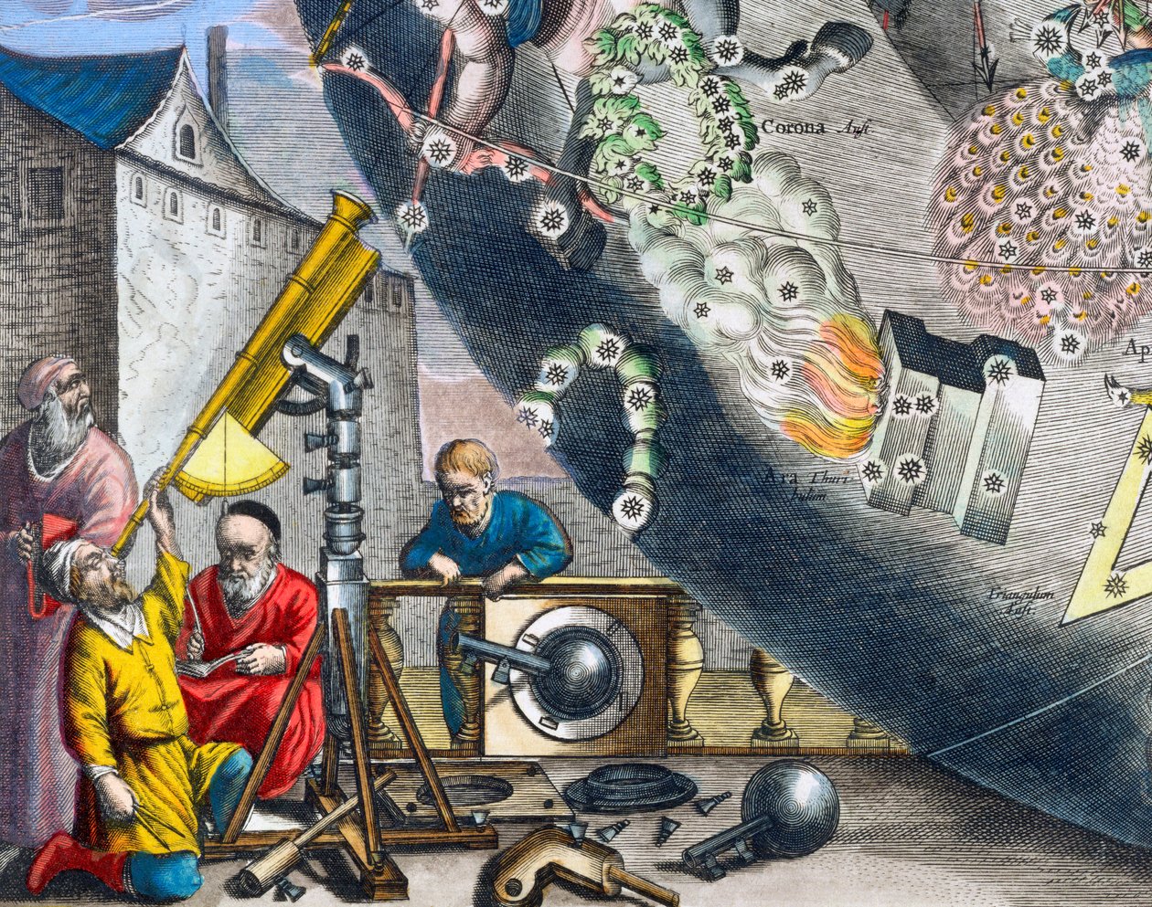 Astronomer ser gjennom et teleskop, 1660-1661 av Andreas Cellarius