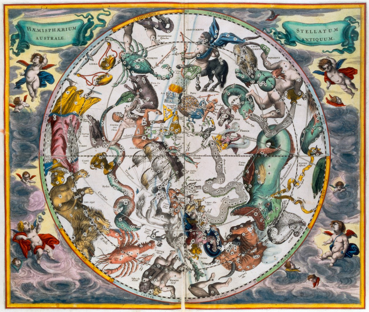 Kart over den himmelske sørlige halvkule, 1660-1661 av Andreas Cellarius