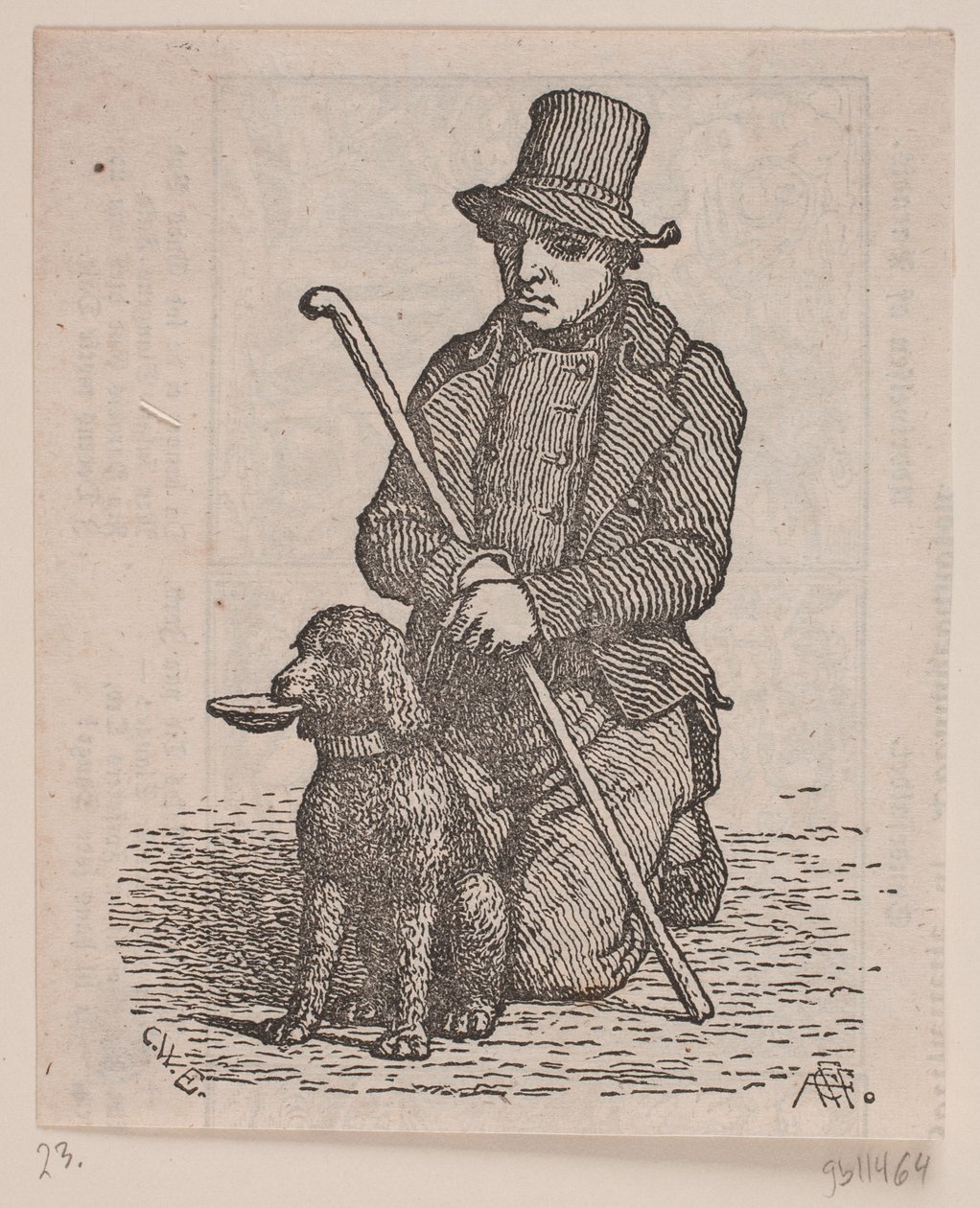 Knælende tigger med puddelhund av Andreas Flinch