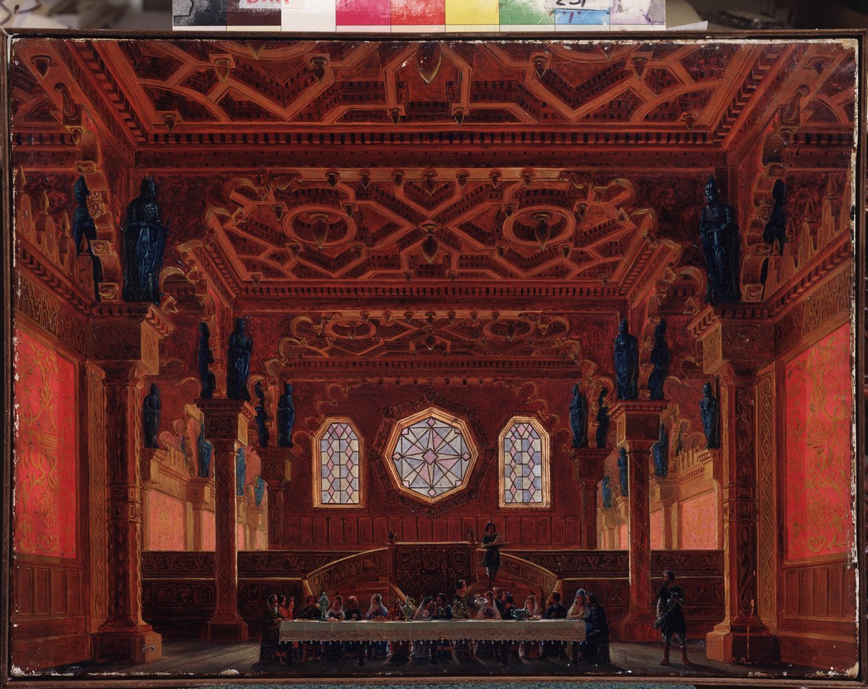 Scenografi for operaen Ruslan og Lyudmila av M Glinka - Maleri av Andreas Leonhard Roller (1805-1891), olje på lerret av Andreas Leonhard Roller