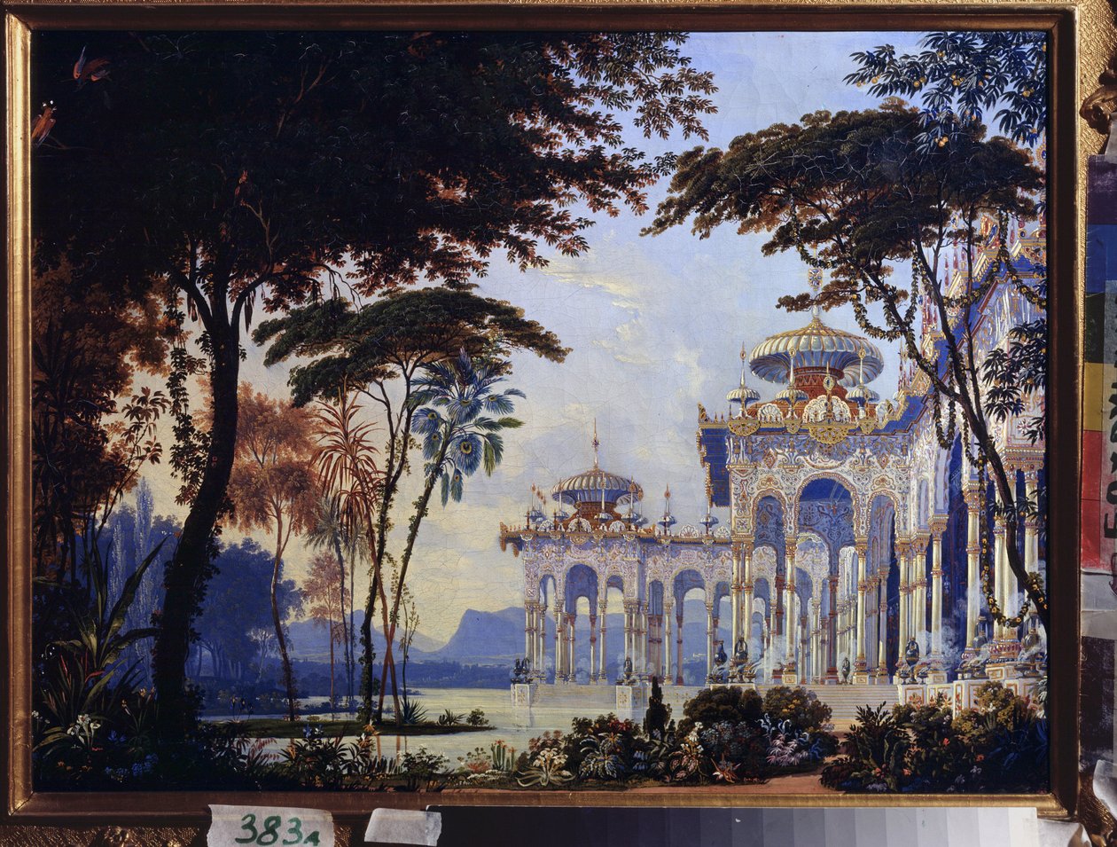 Palace - Forberedende dekor for operaen "Rouslan og Lyudmila" av Mikhail Glinka (1804-1857) - Scenografi for operaen Ruslan og Lyudmila av M Glinka - Verk av Andreas Leonhard Roller (1805-1891), akvarell og gouache på papir av Andreas Leonhard Roller