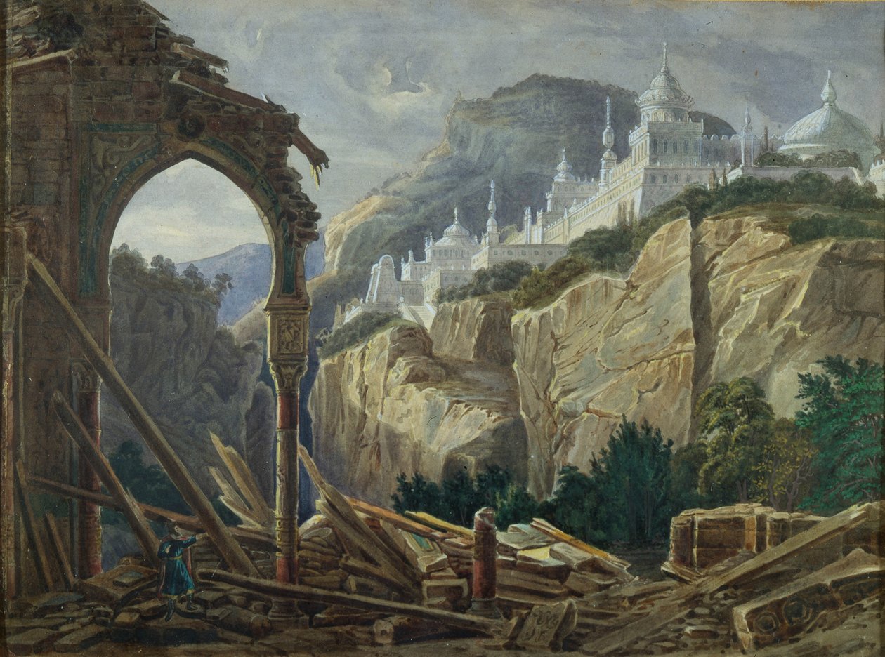 Scenografi for operaen Ruslan og Lyudmila av M. Glinka, 1842 av Andreas Leonhard Roller