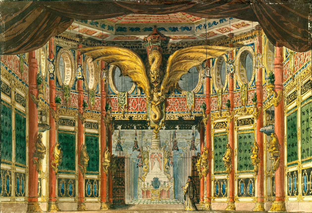Scenedesign for operaen Bronsehesten av D. Auber, 1837 av Andreas Leonhard Roller