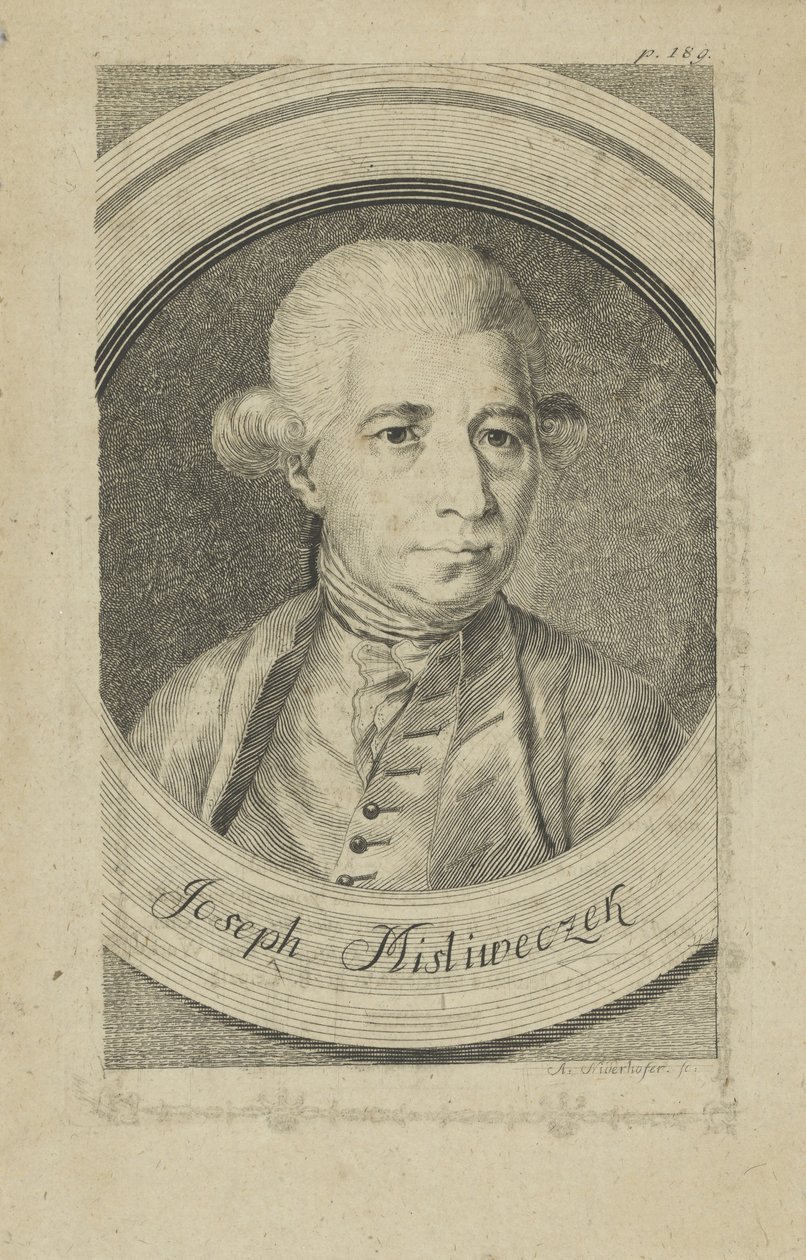 Portrett av komponisten Josef Myslivecek 1737-1781, nr. 1780. av Andreas Niederhofer