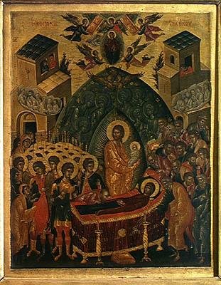 Dormition of the Virgin (tempera på panel) av Andreas Rico