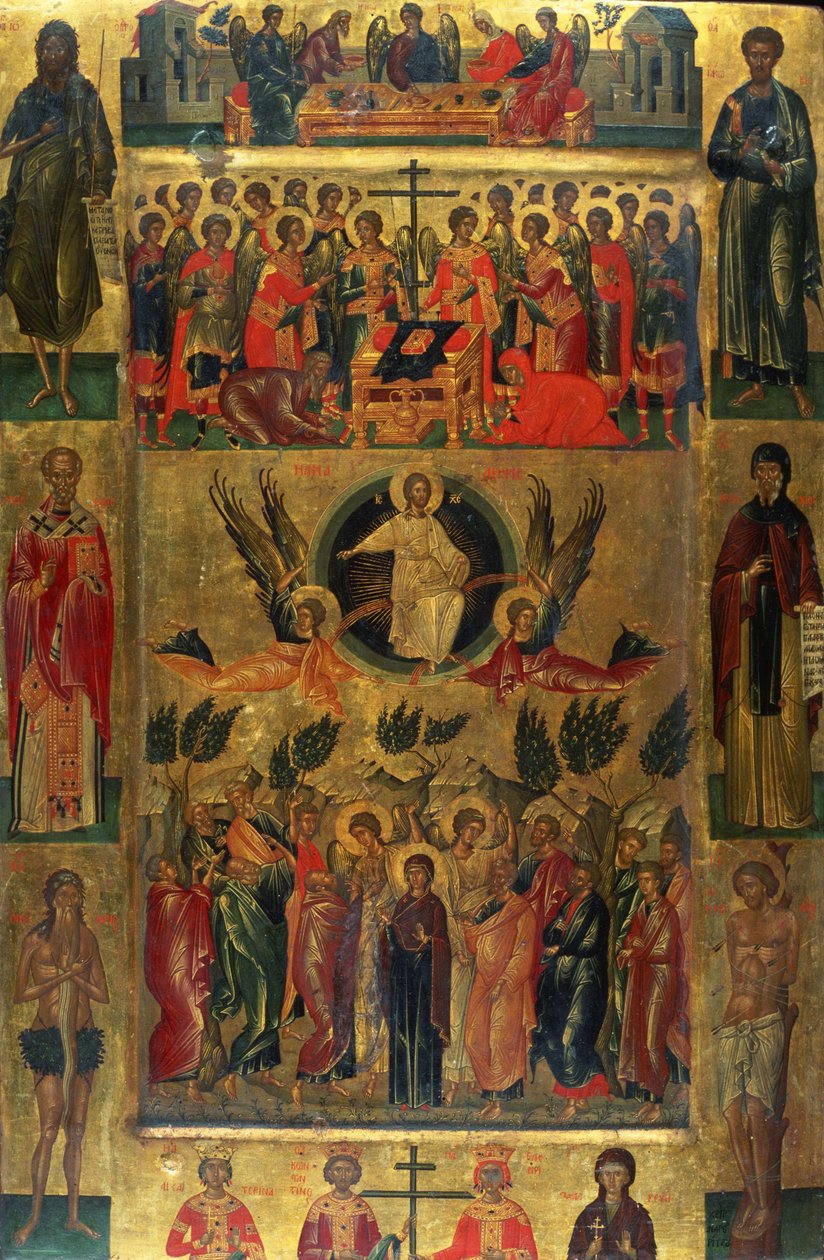 Kristi himmelfart med Hetoimasia (The Ascension of Christ with the Hetoimasia) - Ikon av Andreas Ritzos (1421-1492), tempera på tre (71x47,5 cm) av Andreas Ritzos