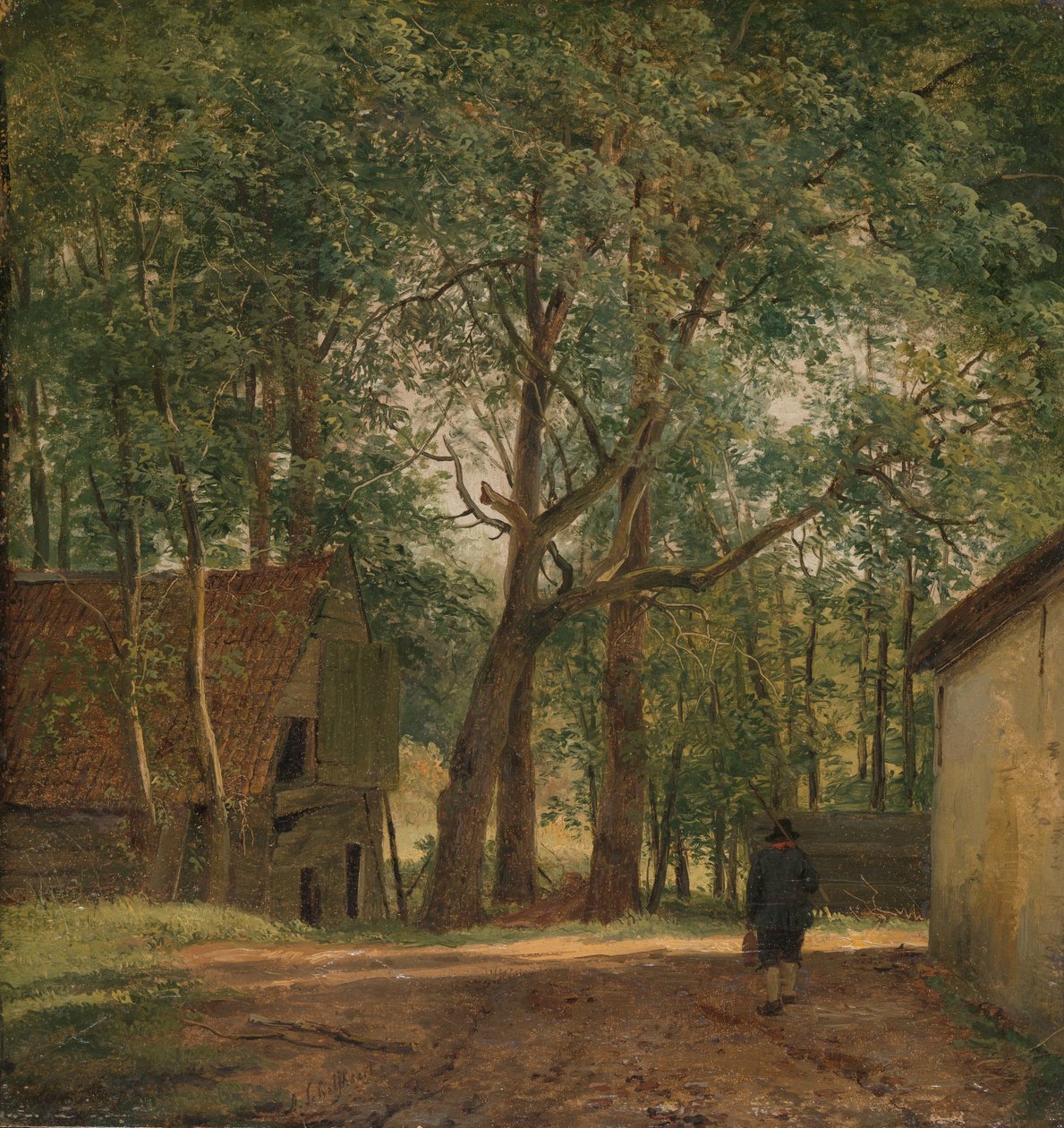 Gårdstun gårdstun av Andreas Schelfhout (signed by artist)