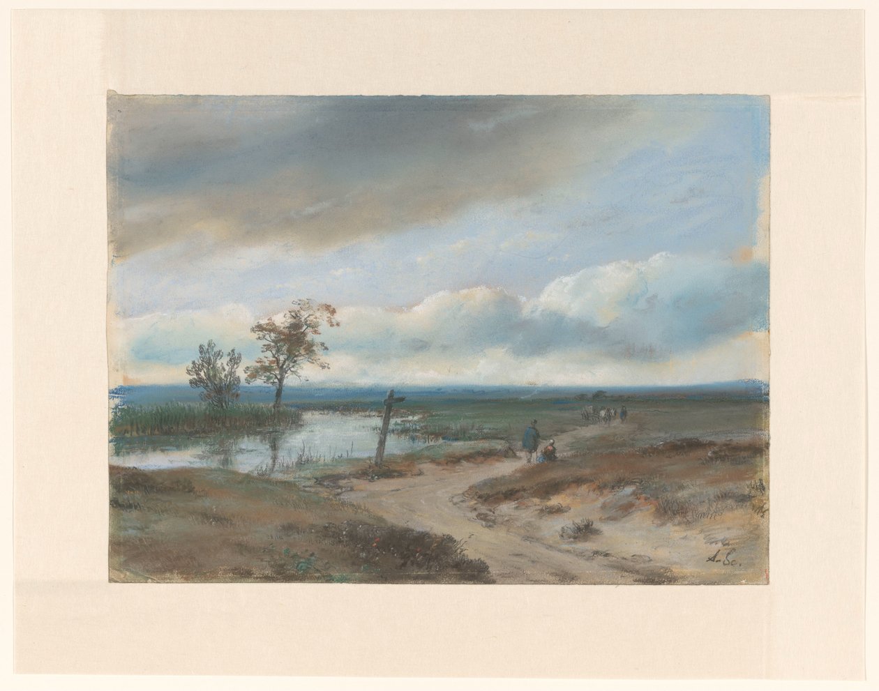 myrlandskap av Andreas Schelfhout (signed by artist)