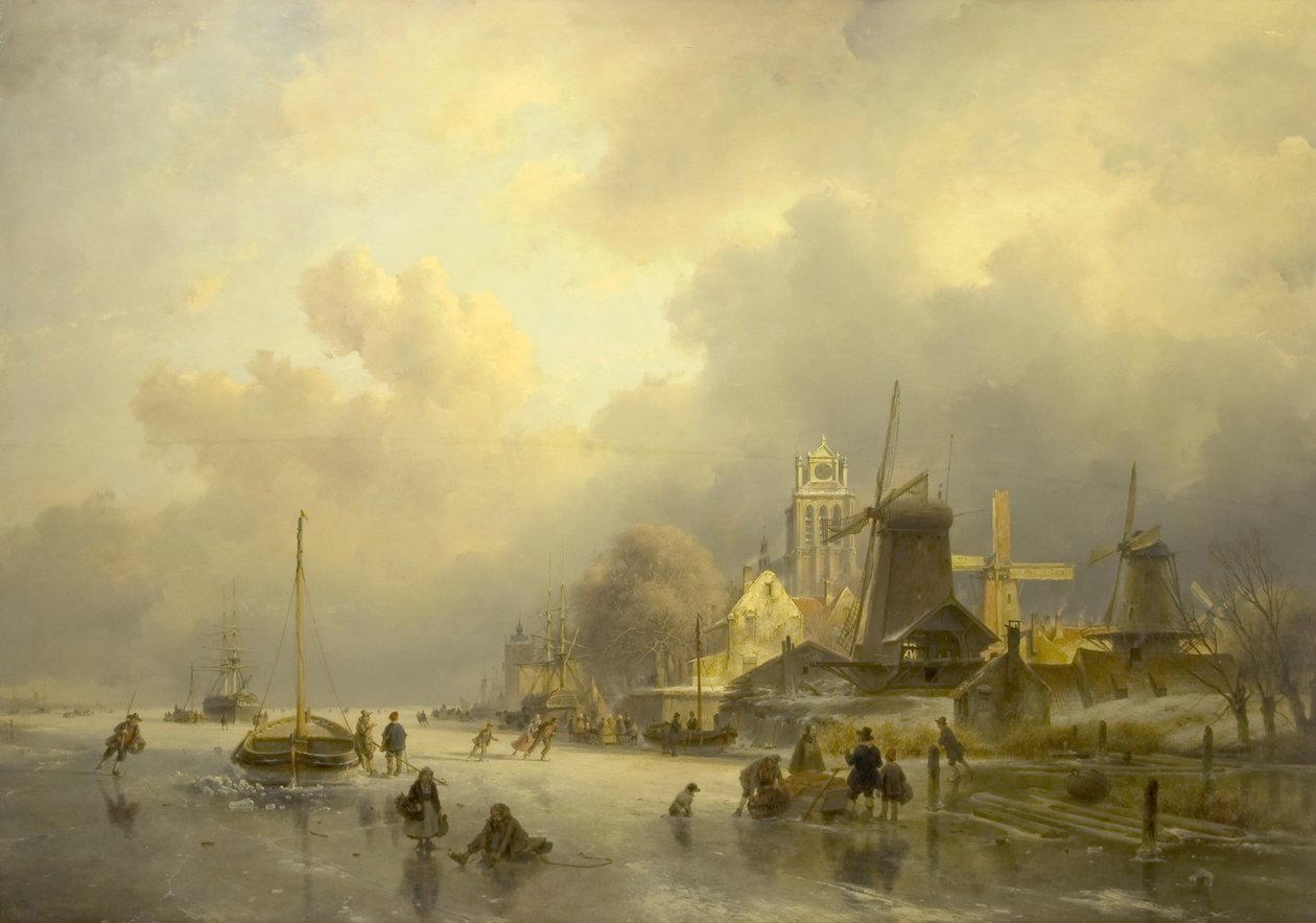 Utsikt over Dortrecht, Sagbruket, 1843 av Andreas Schelfhout