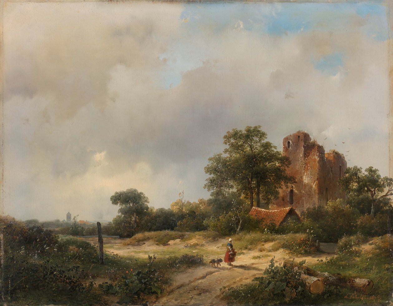 Landskap med ruinene av Brederode Castle i Santpoort av Andreas Schelfhout